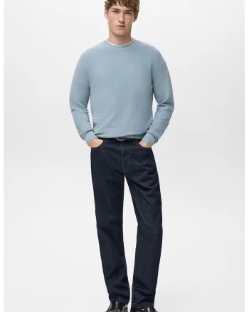 Pulover slim-fit cu model uni, Albastru prafuit