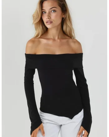 Bluza dama  cu decolteu asimetric, Negru, Negru