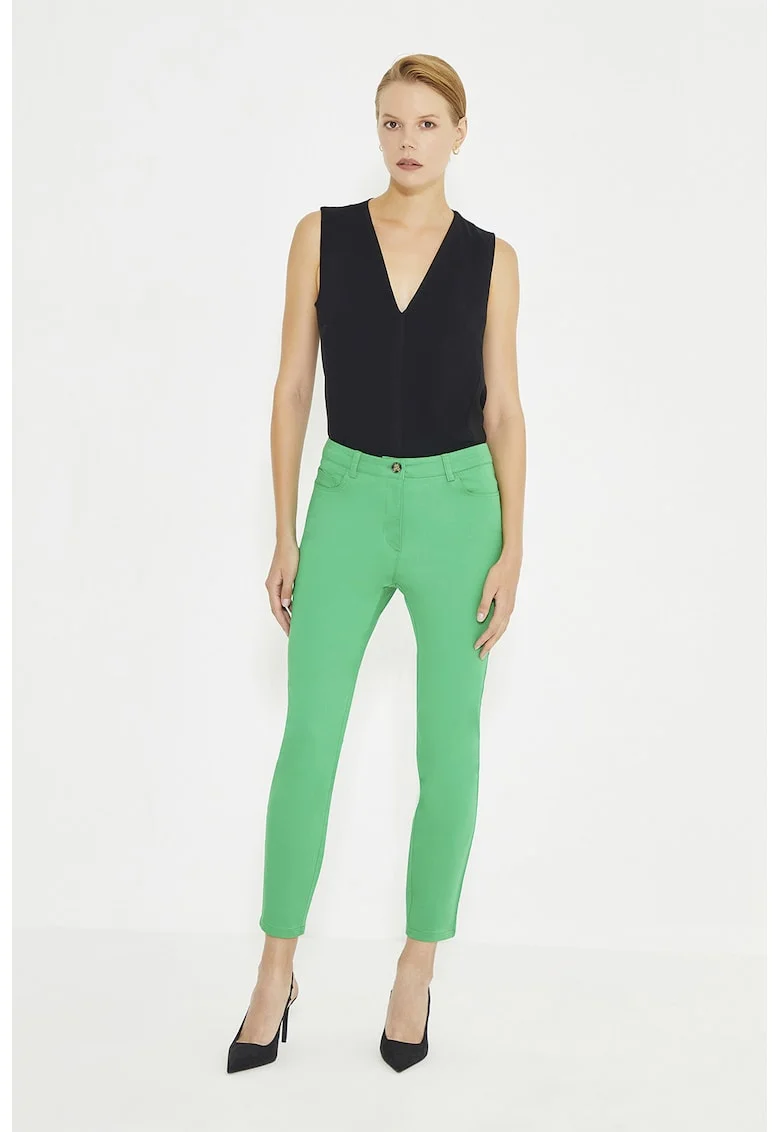 Pantaloni crop cu croiala slim-fit, Verde