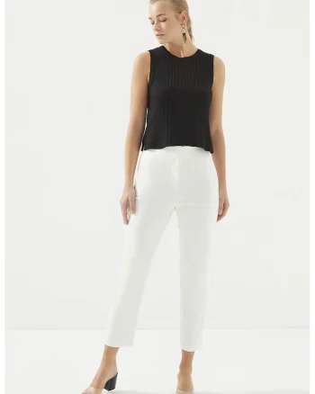 Pantaloni crop cu talie inalta, Alb