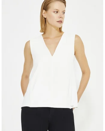 Bluza cu decolteu in V, fara maneci, Alb