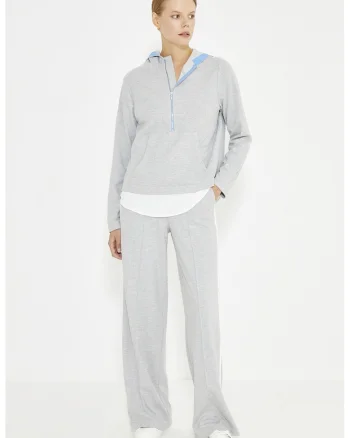 Pantaloni de trening relaxed-fit cu croiala dreapta si talie inalta, Gri deschis melange