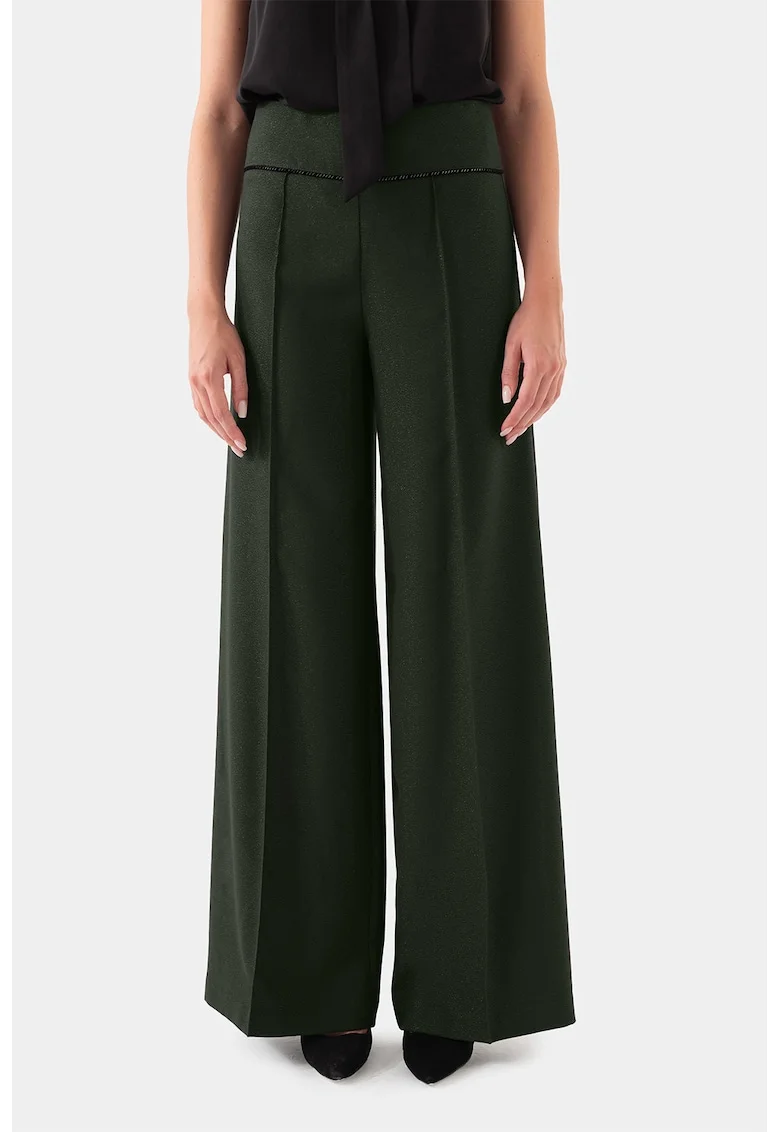 Pantaloni evazati cu talie inalta, Verde inchis