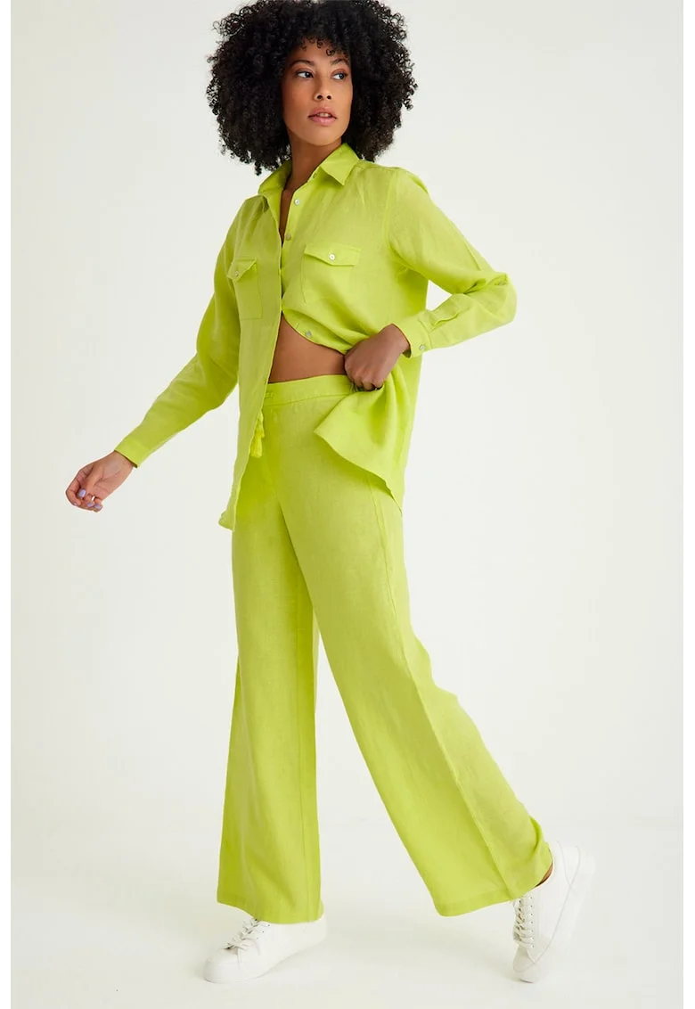 Pantaloni relaxed-fit cu snururi, Verde fistic