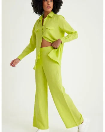 Pantaloni relaxed-fit cu snururi, Verde fistic
