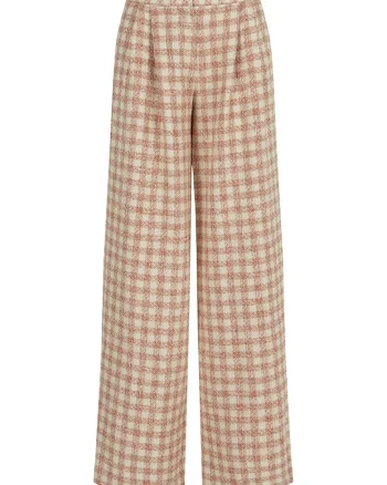 Pantaloni cu croiala ampla si talie inalta, Alb fildes/Portocaliu