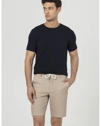 Pantaloni scurti cu model texturat si snur in talie, Maro nisip
