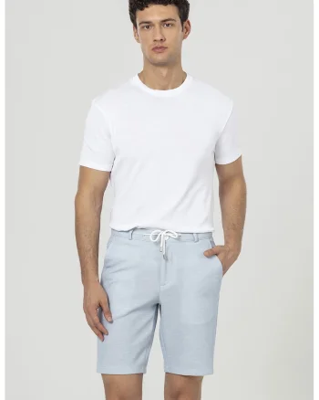 Pantaloni scurti cu model texturat si snur in talie, Albastru deschis