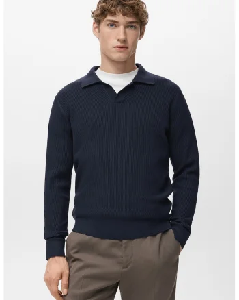 Pulover polo striat din tricot, Albastru ultramarin