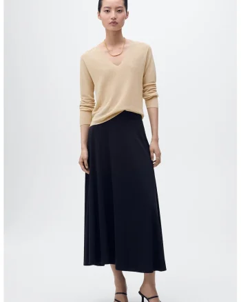 Pulover din lurex cu decolteu in V, Bej