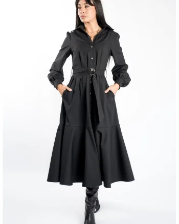 Rochie camasa cu cordon si croiala ampla, Negru