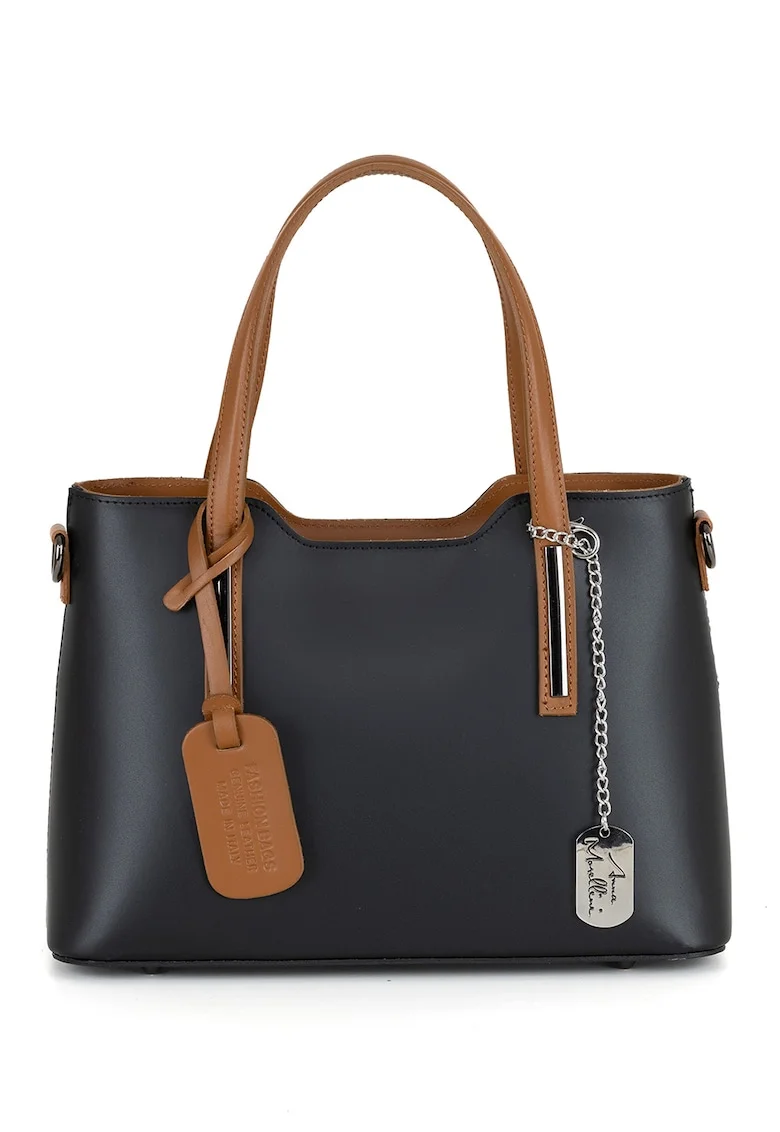 Geanta piele cu bareta de umar1112, Negru/Maro scortisoara, 22 x 28 x 8 CM