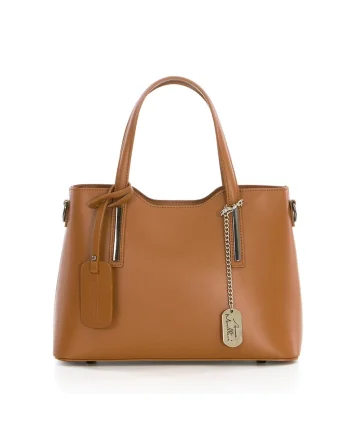Geanta piele cu bareta de umar1112, Maro deschis, 22x28x8