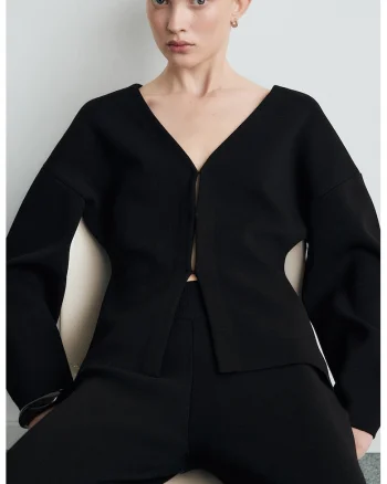 Cardigan cu maneci lungi si decolteu in V, Negru