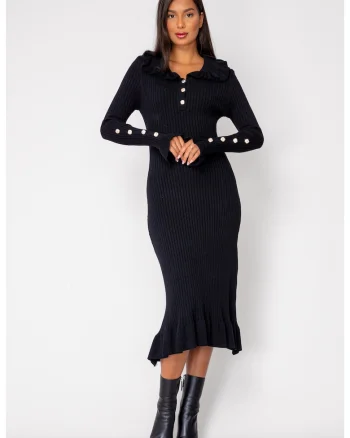 Rochie lunga tricotata Black 18416, Negru