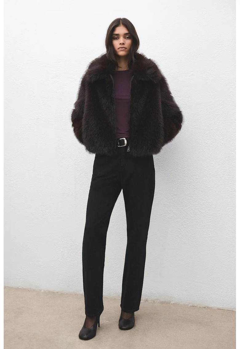 Pulover slim fit cu decolteu la baza gatului, Violet pruna