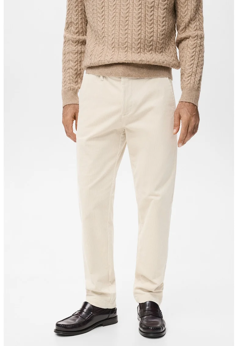 Pantaloni slim fit din reiat, Crem