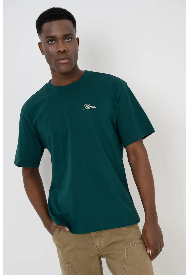 Tricou din bumbac cu imprimeu pe partea din spate, Bej/Verde englez