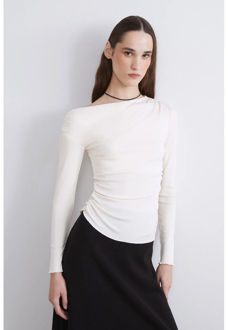Bluza slim-fit cu maneci lungi, Alb