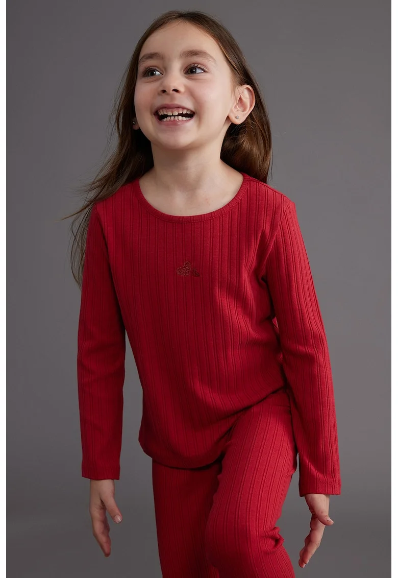 Bluza striata din amestec de bumbac, Maro cognac