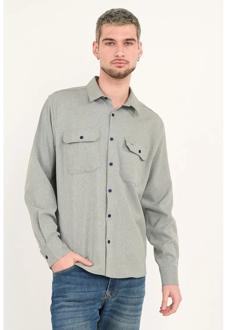 Camasa relaxed fit cu buzunare pe piept, Grej