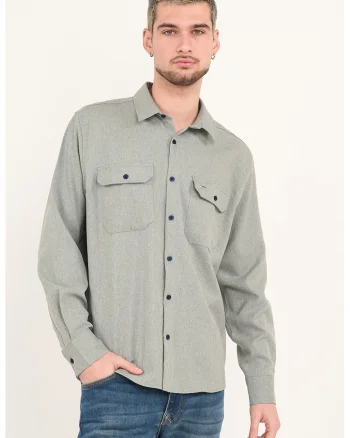 Camasa relaxed fit cu buzunare pe piept, Grej