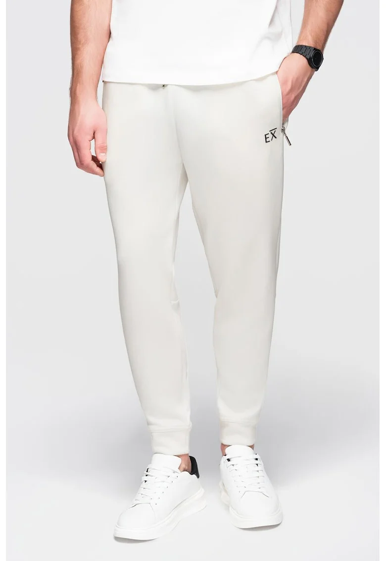 Pantaloni de trening cu buzunare cu fermoar, Alb fildes