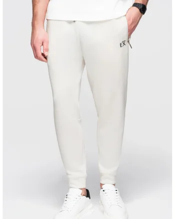 Pantaloni de trening cu buzunare cu fermoar, Alb fildes