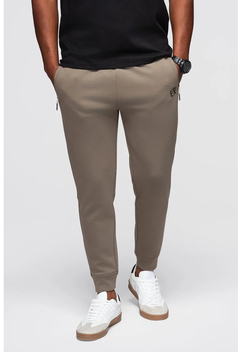 Pantaloni de trening cu buzunare cu fermoar, Maro taupe