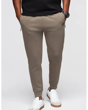 Pantaloni de trening cu buzunare cu fermoar, Maro taupe