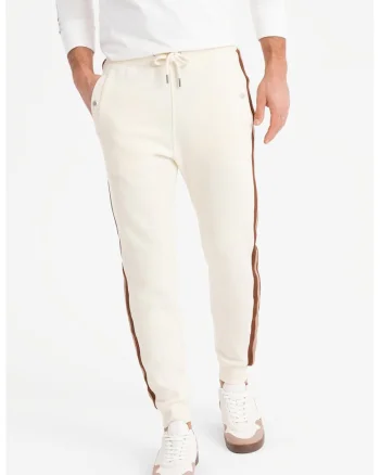 Pantaloni de trening cu croiala conica si segmente laterale contrastante, Maro/Crem