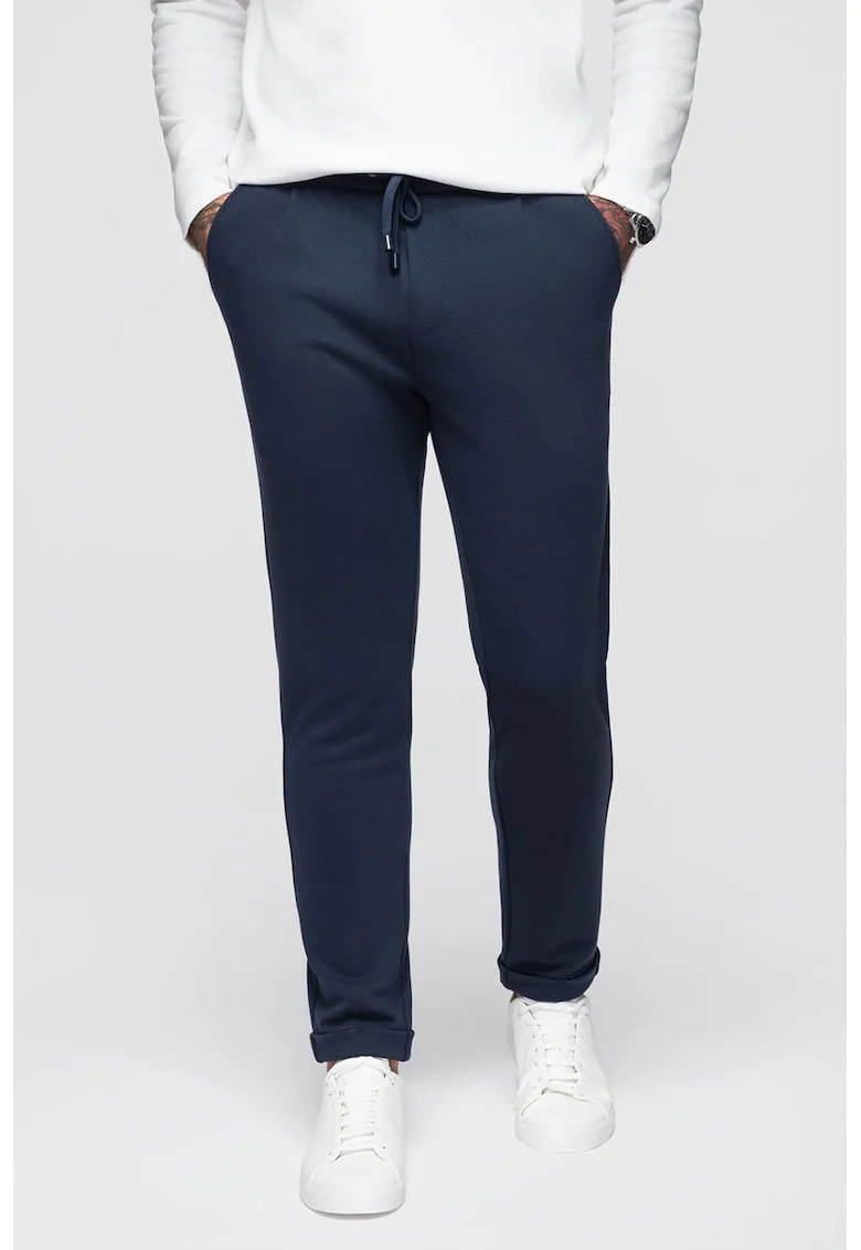 Pantaloni regular fit cu model uni, Bleumarin