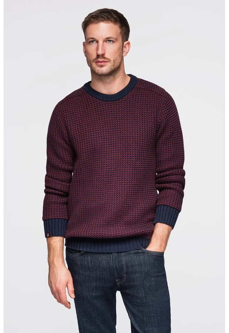Pulover regular fit cu decolteu la baza gatului, Visiniu/Bleumarin
