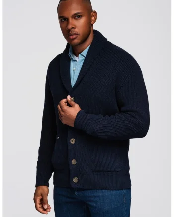 Cardigan tricotat cu buzunare cu fermoar, Bleumarin