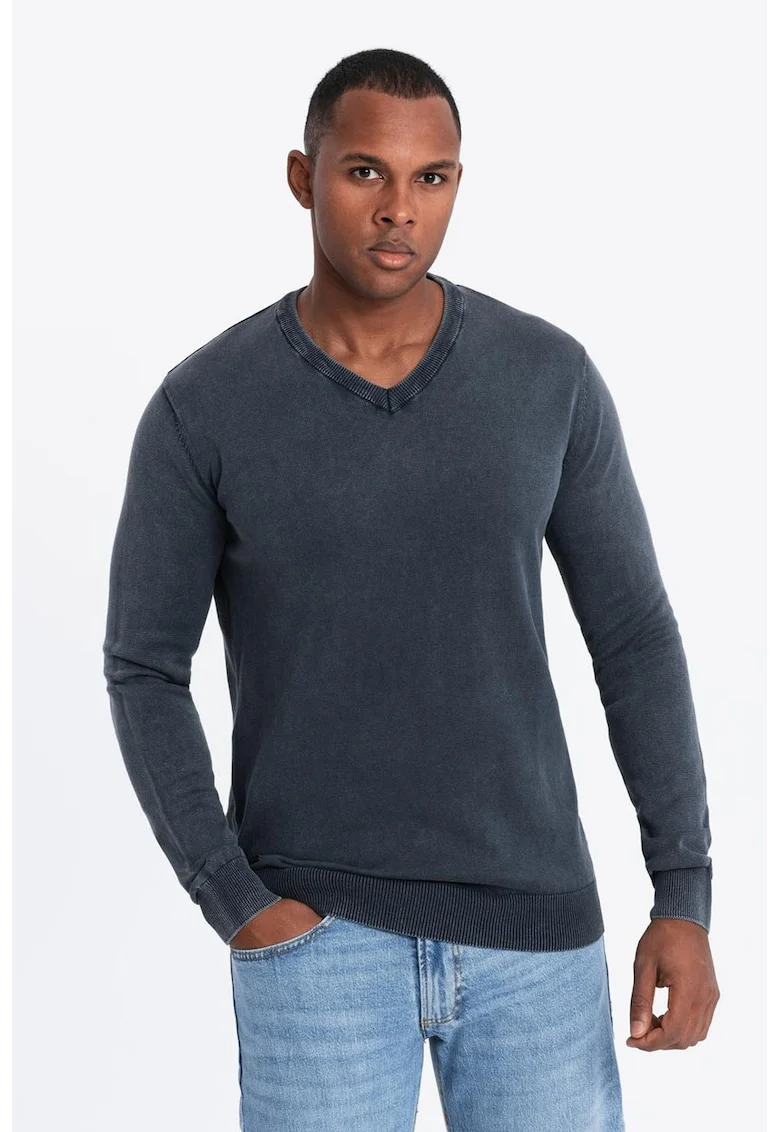 Bluza de trening cu decolteu in V si model uni, Bleumarin