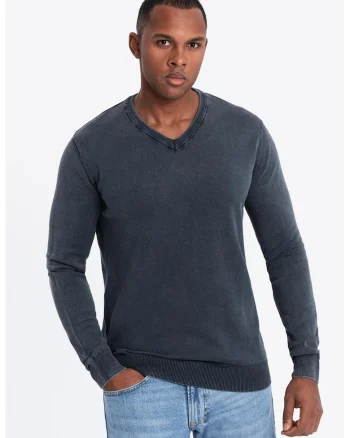 Bluza de trening cu decolteu in V si model uni, Bleumarin