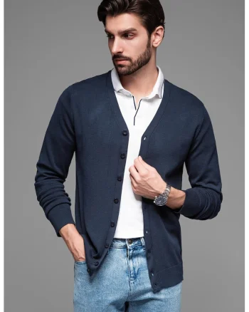 Cardigan cu nasturi si decolteu in V, Bleumarin