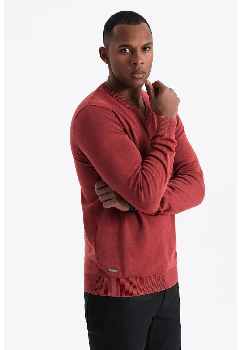 Bluza de trening cu decolteu in V si model uni, Coral