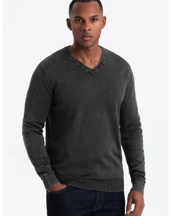 Bluza de trening cu decolteu in V si model uni, Negru stins
