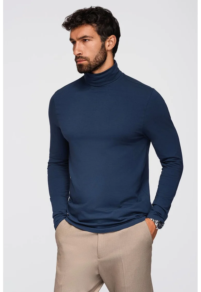 Bluza slim fit cu guler inalt, Bleumarin