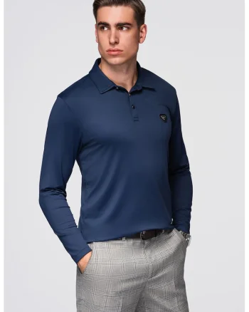 Bluza polo cu model uni, Bleumarin