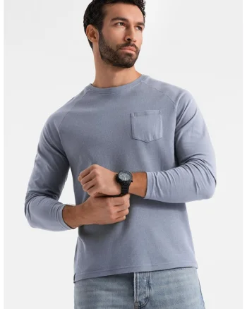 Bluza texturata cu buzunar pe piept, Albastru prafuit