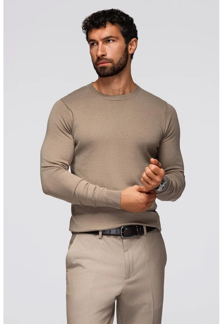 Bluza uni cu decolteu la baza gatului, Maro taupe