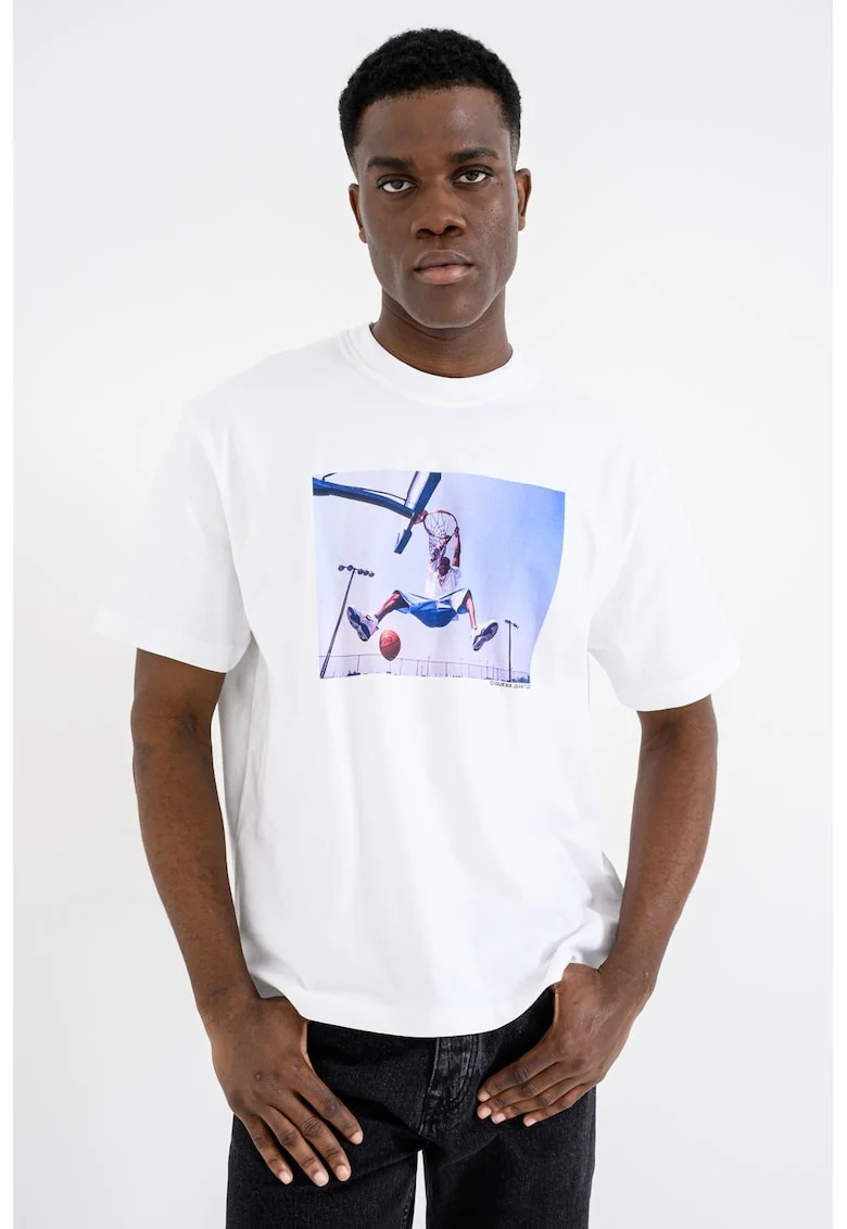 Tricou de bumbac cu imprimeu foto Allen Iverson, Alb/Albastru azur