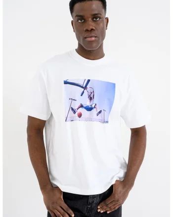 Tricou de bumbac cu imprimeu foto Allen Iverson, Alb/Albastru azur