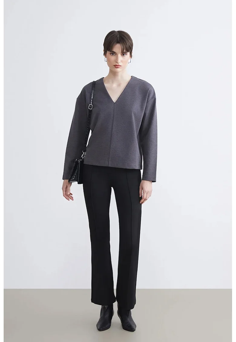 Bluza lejera cu model in V, Gri inchis melange