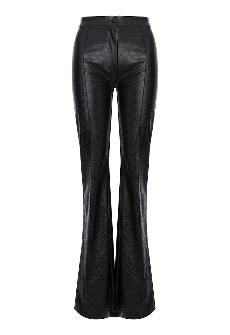Pantaloni evazati din piele sintetica, Negru
