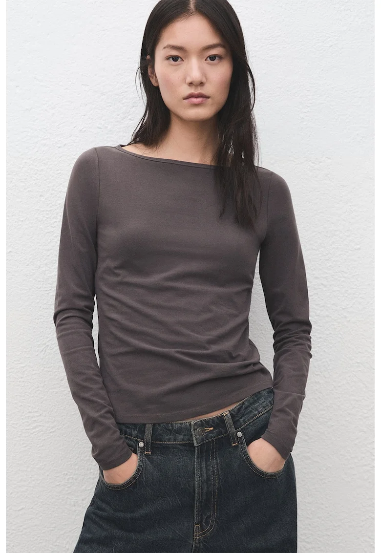 Bluza slim fit din amestec de bumbac, Gri inchis