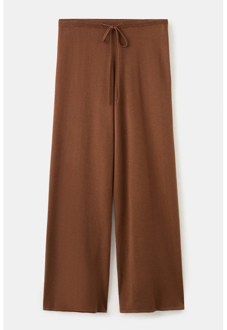 Pantaloni ampli din amestec de lana cu talie ajustabila, Maro