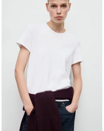 Tricou uni cu decolteu rotund, Alb